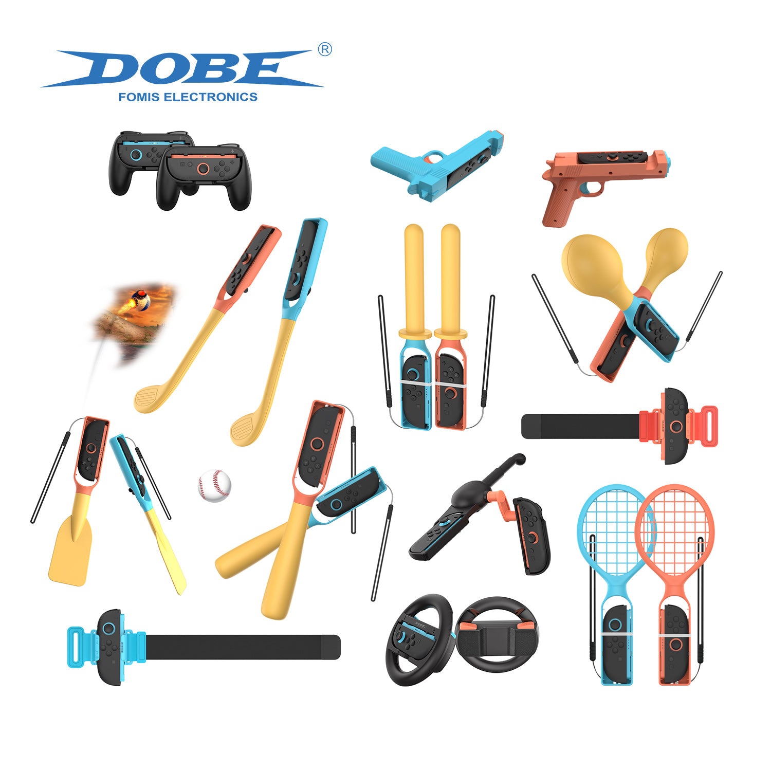 For Nintendo Switch 2 24-in-1 Motion Gaming Kit with Tennis Racket / Fishing Rod / Shooting Gun Joy-Con Holder