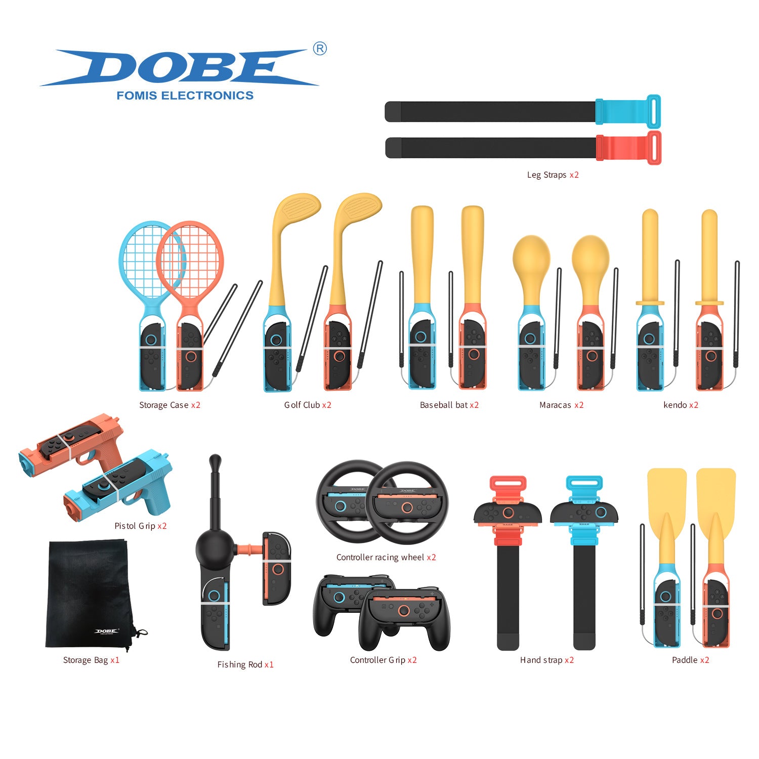 For Nintendo Switch 2 24-in-1 Motion Gaming Kit with Tennis Racket / Fishing Rod / Shooting Gun Joy-Con Holder