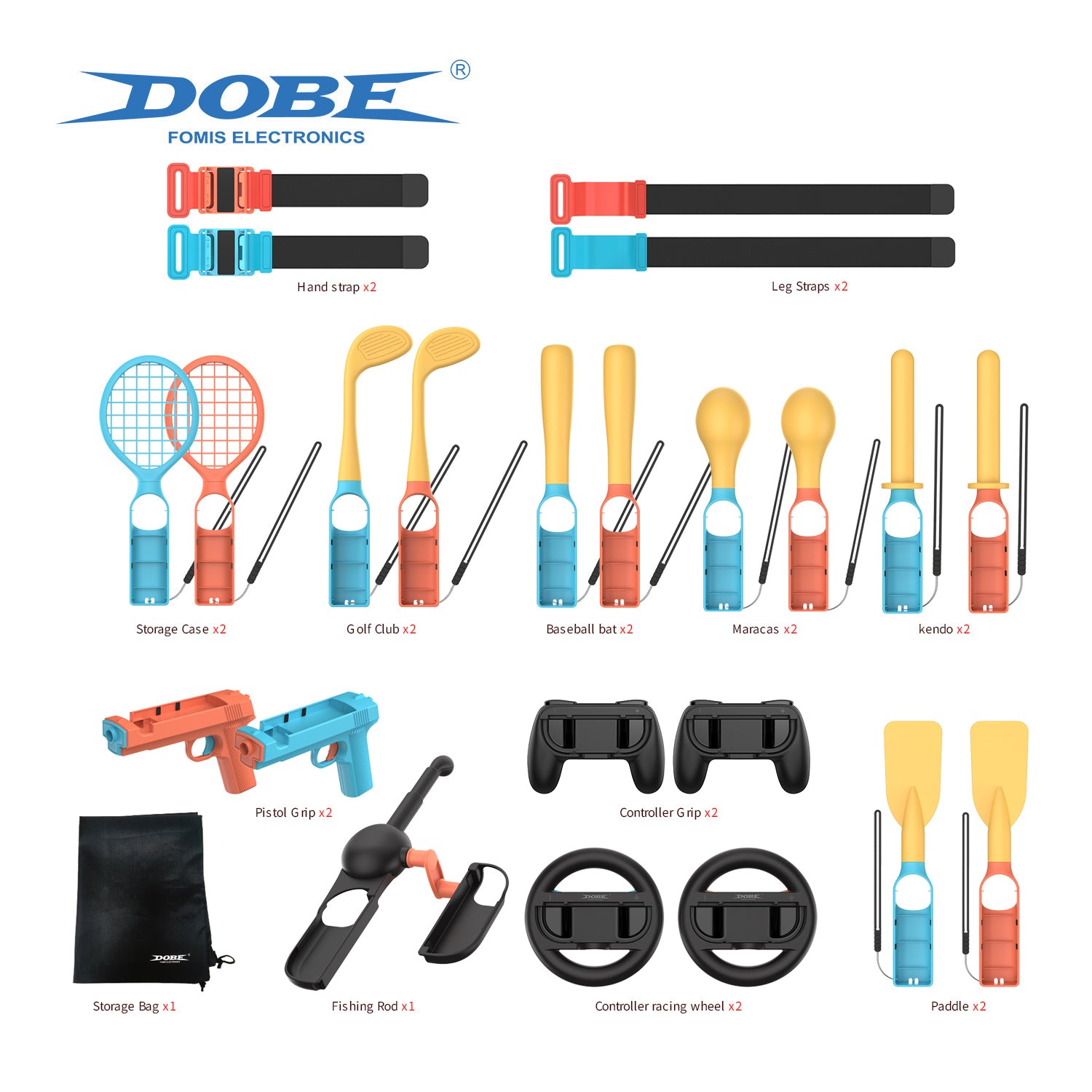 For Nintendo Switch 2 24-in-1 Motion Gaming Kit with Tennis Racket / Fishing Rod / Shooting Gun Joy-Con Holder