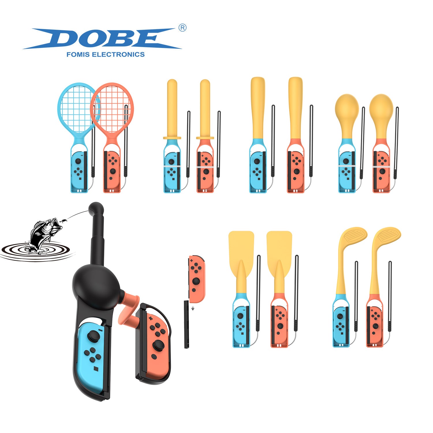 For Nintendo Switch 2 24-in-1 Motion Gaming Kit with Tennis Racket / Fishing Rod / Shooting Gun Joy-Con Holder